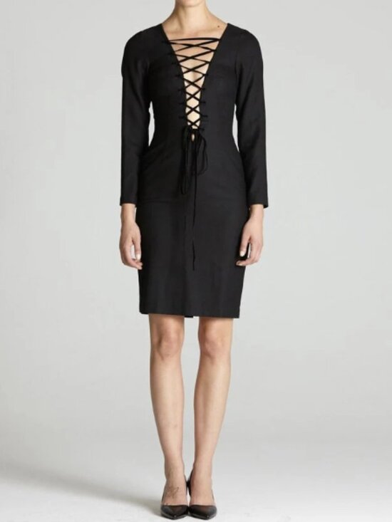 L ecole des femmes Dresses & Skirts - NWT L' Ecole Des Femmes Jane Bondage Black Dress size 2 wool blend